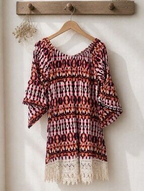 Plus Size - Adara Beautiful Aztec Print Lace Tunic Size 2X